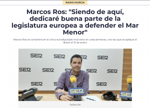 Marcos Ros: "Siendo de aquí, dedicaré buena parte de la legislatura europea a defender el Mar Menor"